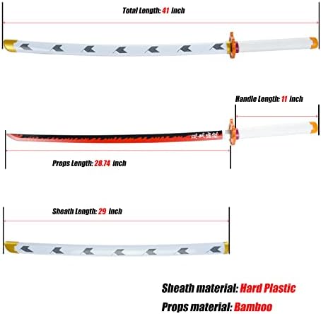 Мечът на Унищожител на Демони 41 инча, със стойка на дисплея и колан, Нож Ренгоку/Меч Тандзиро/Меч Зеницу/Оригинална