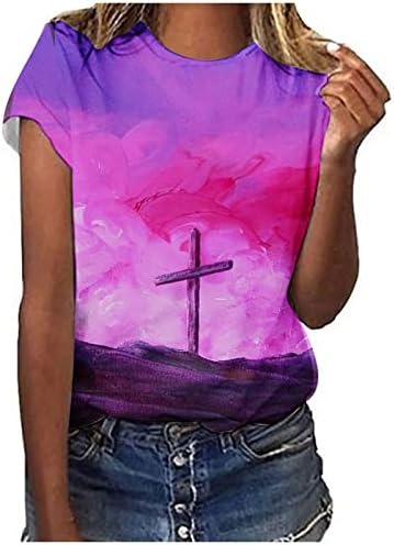 Тениски Sunset Cross С Графичен Дизайн, Женски Реколта Летни Блузи, Ежедневни тениски С деколте Лодка, Върхове Jesus