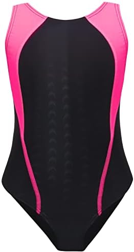 Спортен бански костюм за момичета, едно Парче Обикновен Бански костюм за тренировки и състезания, Бански черно и тъмно