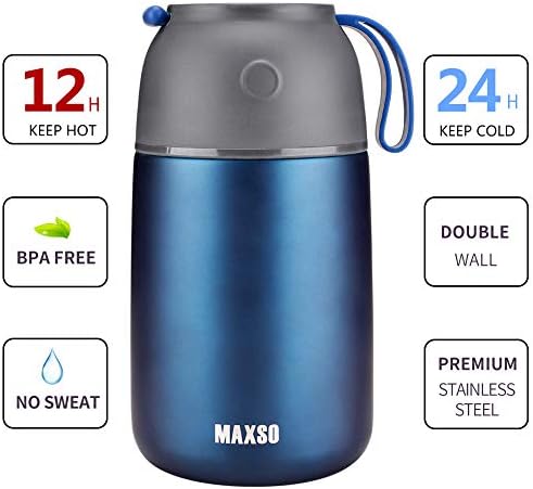 MAXSO 2 Опаковки Супового на Термос за топла храна, Термоконтейнеры за обеди с Вакуумна Изолация за възрастни, Пътна