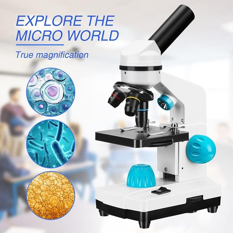 Комплект Аксесоари за Микроскоп за Възрастни с Увеличаване на 100-2000 път Студентски Научен Експеримент Биологичен Микроскоп