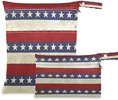 DJYQBFA Ретро Американски Флаг, Мокри и Сухи Чанти, 2 бр., Водоустойчив Влажна Чанта, за Многократна употреба Мокри,