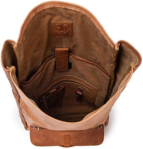 BERLINER BAGS Ретро Кожена раница Leeds, Голяма Водоустойчива чанта за книги за мъже и жени - Кафяв (Brown XL)