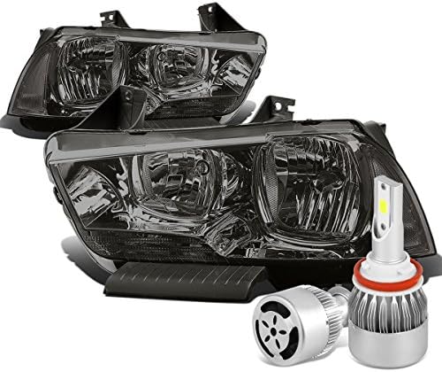 Съвместимост с Dodge Charger LX Чифт Прозрачни Ъглови фарове с дымчатыми лещи в стил OE + Вентилатор H8 LED Conversion
