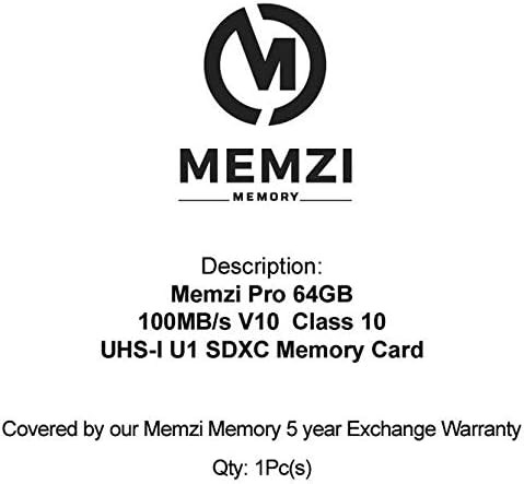 Карта памет MEMZI PRO 64 GB, 100 MB/SDXC за цифрови фотоапарати Ricoh Pentax K-70, KP, K-1 Mark II, K-1, Q-S1, 645-Z - Бърз запис клас 10 UHS-1 U1 V10 HD