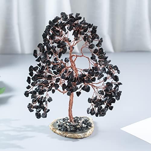 Черен Турмалин, в Основата на Парчета Агата с Жеодой, Кристалното Дърво ръчна изработка за Положителна енергия, Привличане