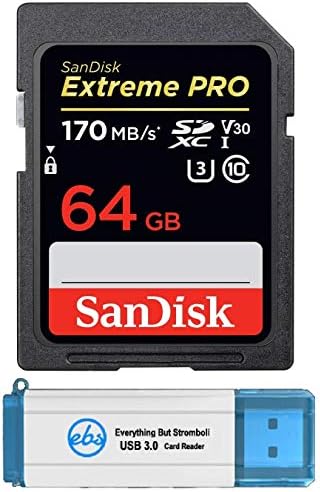 Комплект карта памет 64GB SanDisk SDXC SD Extreme Pro Работи с цифров огледално-рефлексен фотоапарат Nikon D3500, D7500, D5600 4K V30 U3 (SDSDXXY-064G-GN4IN) Плюс (1) Всичко, с изключение на устройството С