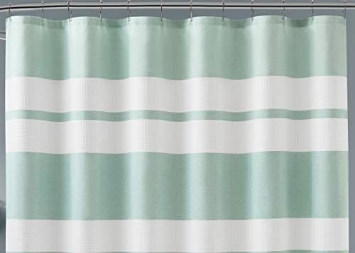 Вафельная завеса за душ LinenZone ширина 70 см и дължина от 72 инча. Мятно-зелена завеса за душа в бяла ивица. Очарователен