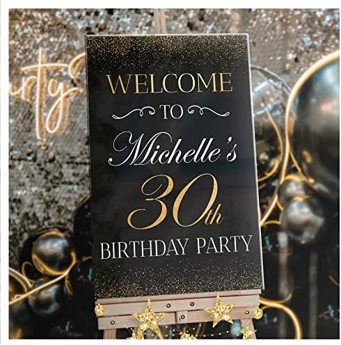 Обичай Добре дошли знак за парти по случай рождения ден на 30th Birthday - Черно и Златни Добре дошли знак за парти,