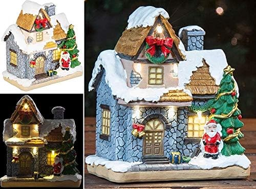 UXZDX 6 Смола Коледна Сцена Селски Къщи Град с Топло Бял Led Светлина Работи на захранване От Батерията Коледа
