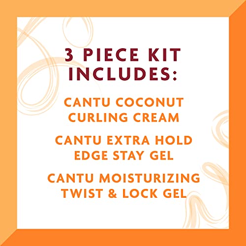 Комплект за грижа за косата Cantu с кокосов крем, маша, гел Edge Stay и гел Twist & Lock с масло от шеа за естествена