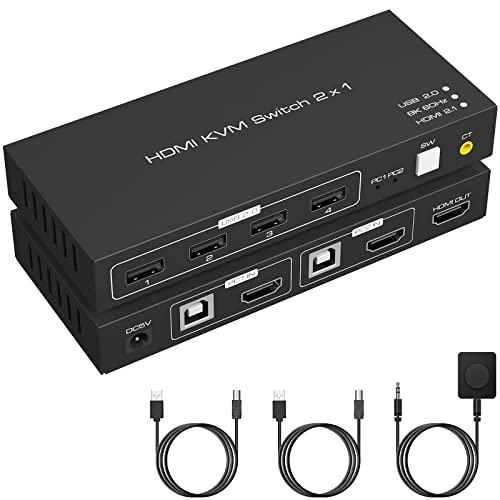 KVM switch 2 Порта HDMI 8K 60Hz 4 USB 2.0 Порта за компютри 2 1 Общ достъп към Монитора Клавиатура, Мишка, Принтер Поддръжка