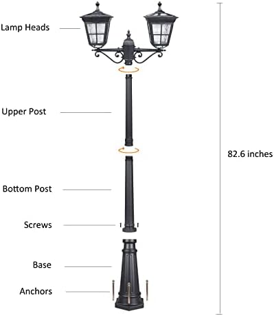 Kemeco ST4311AB1-2 LED Лампа от Лят Алуминий с Двойно Глава на Слънчева Батерия, Уличен Лампа за Външно Озеленяване Път,