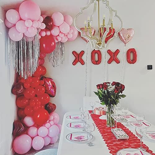 Розова топка венец засводени комплект, 120шт розов, червен, бял пясък балони сърцето балони от фолио за сватба, годеж