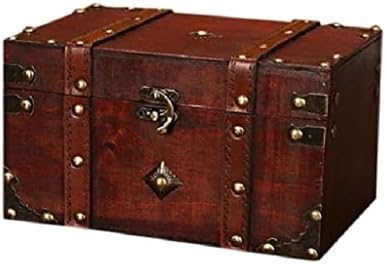JAHH Ретро Съкровище Ретро Дървена Кутия За Съхранение в Старинен Стил Органайзер за Бижута за Украшения (Цвят: Вино-червено,
