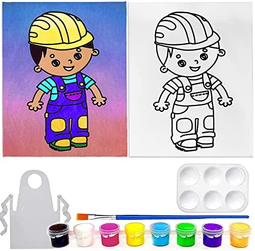 Индиго Art Studio Two Pack 8x10 Предварително Боядисани Картина на Растянутом Платно за Деца|Темата на индивидуално строителство|Оцветяване