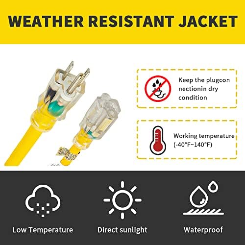 Външен удължител HONDERSON 10 ФУТА 12/3 с подсветка - Удлинительный кабел SJTW с 3 шипа за тежки условия на работа жълт