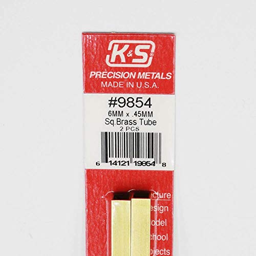 Квадратна Латунная тръба K & S 9854, Диаметър 6 мм x Стена 0,45 mm x Дължина 300 мм, 2 броя, Произведено в САЩ