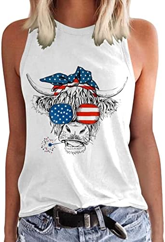 На 4 юли, Ризи за Жени с Флага на САЩ, Летни Блузи Без ръкав, с кръгло Деколте, Патриотическая Риза Райе със Звездите,