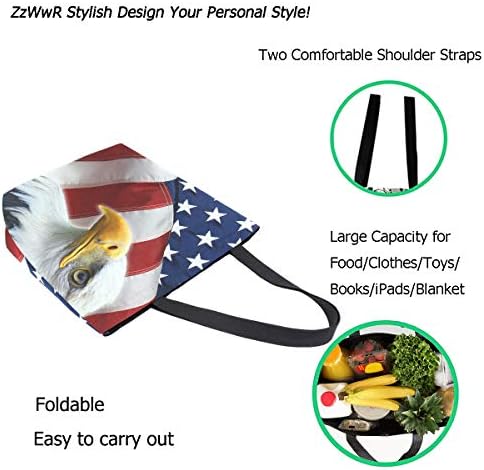 ZzWwR 3d Стилен Лешояд Американски Флаг е Много Голям Платно на Пазара на Плажа Пътуване Множество Чанта За Пазаруване