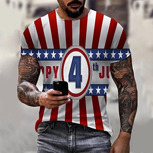 Лятна Мъжка Риза Мъжки Тениски С Къс Ръкав в Ежедневието Реколта Ден на Независимостта 3D Цифрови Райета С Дълги Ръкави