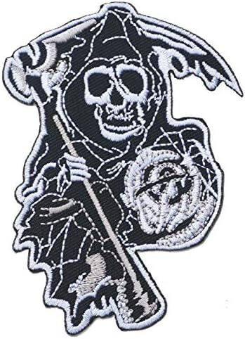Графична Прах Мрачен Reaper Желязна Нашивка С Бродерия Скелет Призрак Байкерский Икона, Символ На Черен Кръст Мотоциклетът