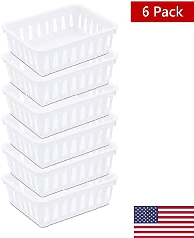 Мини Пластмасови кошници Tribello за организиране, Бяла Тава за съхранение в кутии / тоалетна, Размер 6 x 5 x 2 - Опаковка