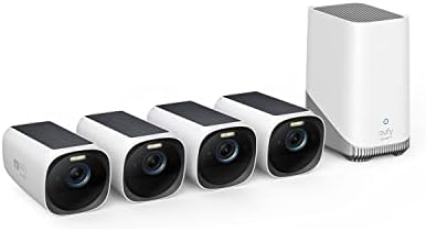 Комплект eufy Security EufyCam 3 с 4 Камери, Безжична Външна камера за сигурност, 4K Камера с вграден слънчев панел,