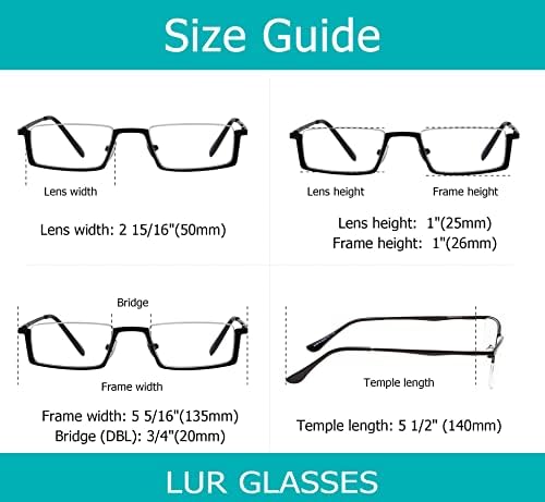 LUR 3 опаковки на метални очила за четене в полукръгла рамка + 6 опаковки класически очила за четене (само за 9 двойки