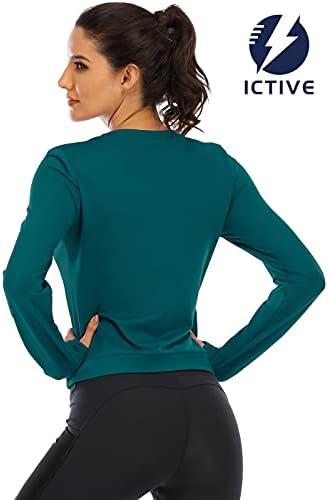 Дамски Съкратен Върховете ICTIVE с дълъг ръкав, Ризи Свободно за Намаляване на Йога, Дамски Спортни Ризи с дълъг ръкав