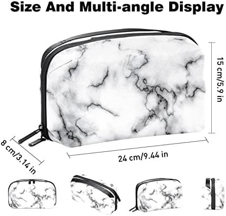 Калъф За Носене, Чанта, USB-Кабел, Органайзер, Джобен Аксесоар, Портфейл с Цип, Бял Сив Мрамор Камък