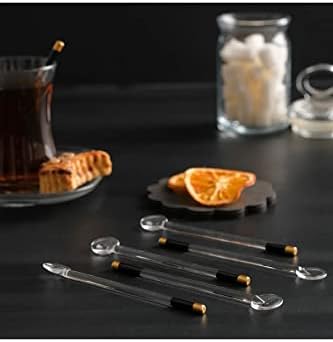 Стъклени Супени лъжици Стъклени Бъркалки за еспресо, или чай – Премиальная модел С черни пайети и златни ивици - Комплект