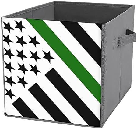 Nudquio Зелена Тънка Линия Флаг Командир на Линейно САЩ Сгъваеми Кутии За Съхранение Сгъваеми Кутии Текстилен Куб Прост