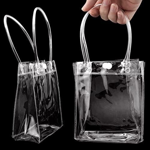 CZWESTC 16 бр. Подаръчни комплекти от прозрачна пластмаса с дръжки, Малки Прозрачни пакети за подарък опаковки, Прозрачна