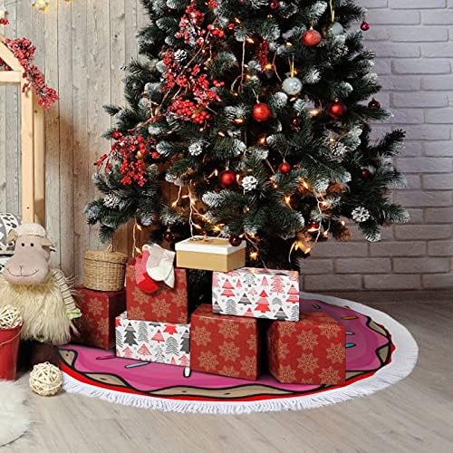 Сладка Поничка Коледно Дърво Пола с Пискюли Коледен Празничен Подложка За Пода Украса Принт