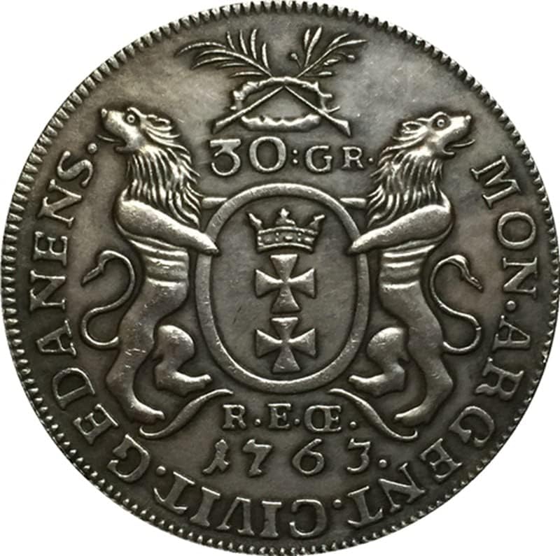 1763 Полиране на монети от Мед със сребърно покритие Антични Монети Чуждестранни Възпоменателни Монети, монета Събиране