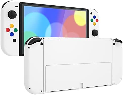 Модерен Бял Мек На Допир Пълен Комплект кутии за Nintendo Switch OLED, Замяна на Задния панел на конзолата и метална