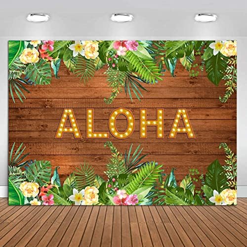 Цветя на Дървена Годишният Тропически Фон за парти Алоха 7x5 фута Хавайски Фон за Снимки в стил Luau на Рожден Ден, Детски