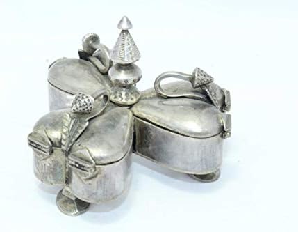 Ковчег за Украшения, с ръчно Гравиран Rajasthan скъпоценни Камъни chopda От Сребро 925 Проба с Тегло 231 Грама