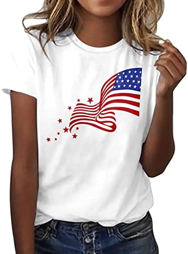 Дамски Ежедневни тениска с принтом на Деня на независимостта, тениска с къс ръкав и кръгло деколте, ежедневни ризи за