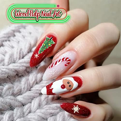 Коледна Стикер за Дизайн на ноктите с Пайети, 3D Стикери Дядо Коледа Снежинка Лосове за Акрилни нокти, Дядо Снежинка