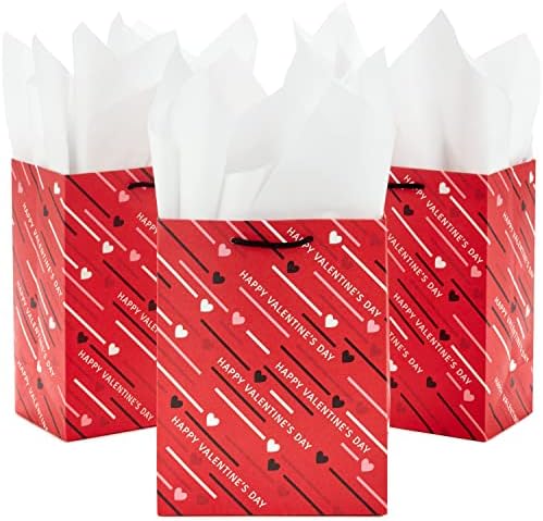 Подаръчни пакети Hallmark 8 среден размер на Свети Валентин от цигарена хартия (3 пакета: червен в черна, розова, бяла