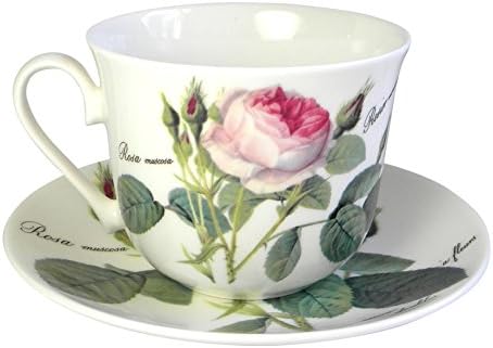 Комплект чаени чаши и блюдец Roy Kirkham Redoute Rose за закуска от фин костен порцелан