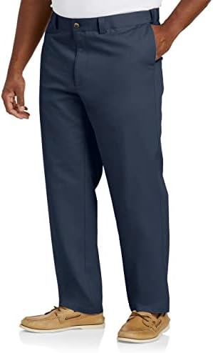 Мъжки саржевые панталонът е прав DXL Big & Tall Essentials | Панталони от памук с плоска предна част и шлевками