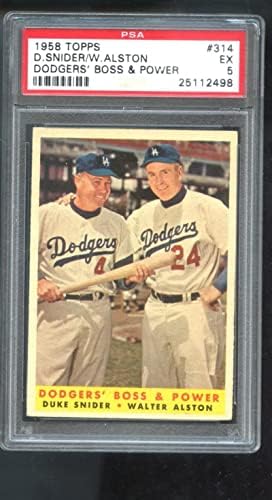 1958 Topps 314 Шефът на Доджърс и Пауър Дюк Снайдер Уолтър Олстон PSA 5-Градуированная картичка - Бейзболни картички