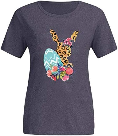 Женска Тениска на Великден с къс ръкав, Ризи с Леопардовым принтом и цветя, Тениски със Заек, Отгоре с Кръгло деколте,