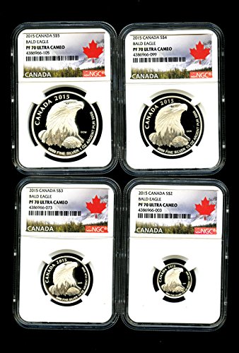2015 Канада 4 Сребърни Монети Доказателство Белоглав Орел Набор от UCAM Пейзаж на Етикета NGC PF70