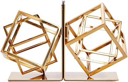 Декоративни Златни Стойка за книги с Квадратна метална геометричен модел, за Книги, Списания, Плотове за съвременния