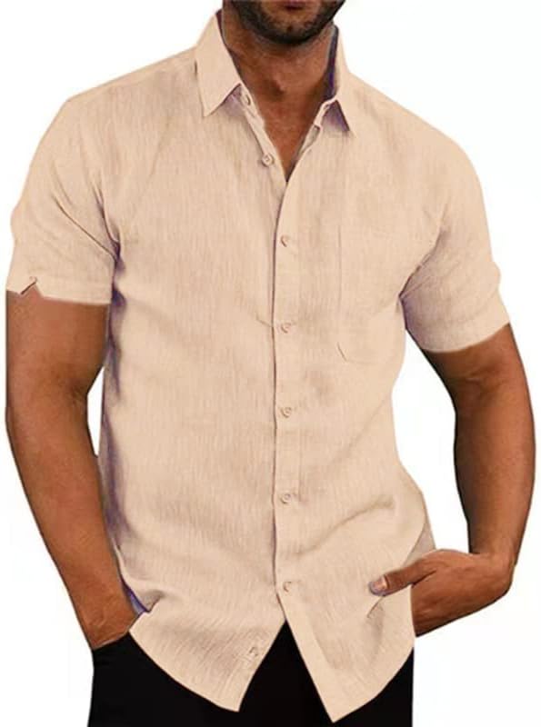 Мъжки Ленени Ризи DELCARINO с Къс ръкав и копчета, Ежедневни Летни Плажни Ризи С Джобове