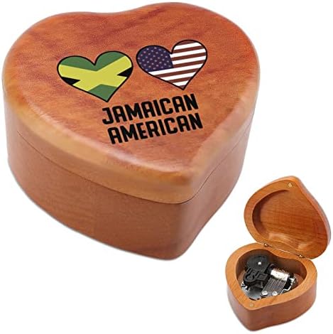 Ямайско-Американски Знамена, със Сърца Реколта Дървена Завийте Музикална Ковчег В Формата на Сърце Музикална Ковчег Подаръци